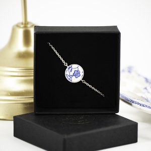 Bracelet ajustable « Fleur bleue », finition argent